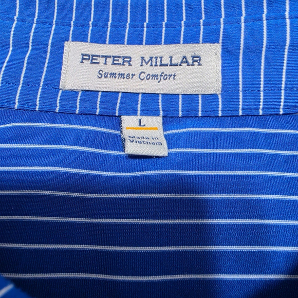 Peter Millar Polo Shirt Mens L Blue Check Summer Comfort Embroidered NSU - Picture 5 of 8